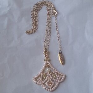 Plunder Elegant Gold and Pink Filigree Pendant Necklace